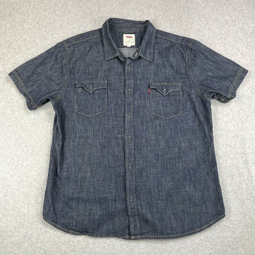 Levis Denim Shirt Mens XXL Blue Short Sleeve Button Up Pockets Western